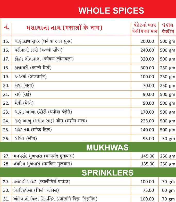 Whole Spices Price List